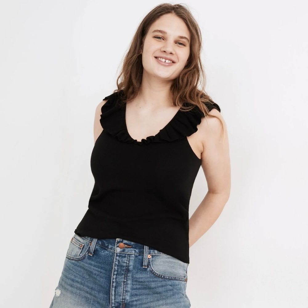 Madewell Belhaven Ruffle Sweater Tank Top Black
